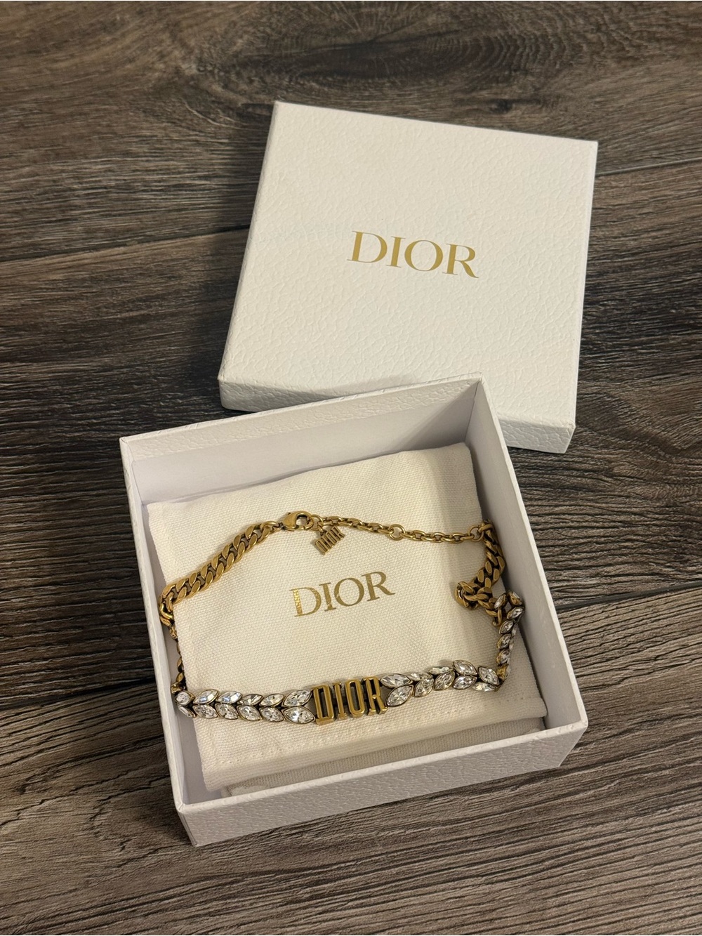 Christian Dior Gold Dio(r)evolution Leaf Crystal Choker Necklace